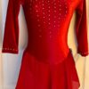 GK ICE FIGURE SKATE ADULT SMALL RED VELVET 3/4 SLV ASYMMETRIC NECK JA DRESS AS