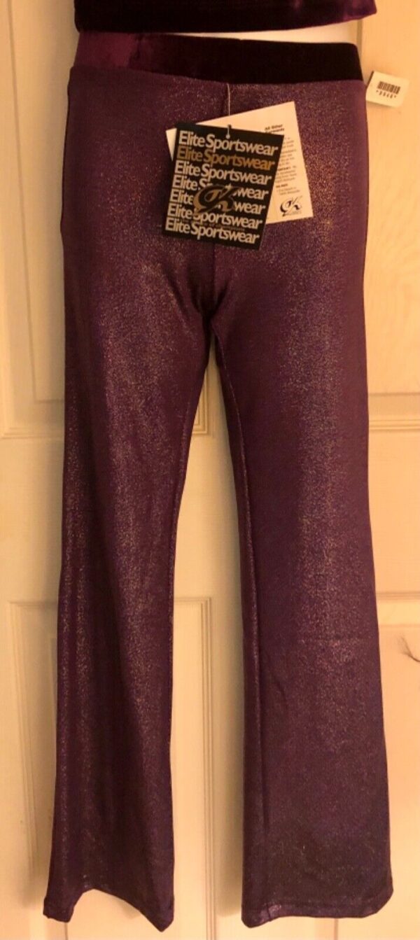 GK DANCE JAZZ PANTS CHILD LARGE PURPLE TWILIGHT FOIL VELVET WAISTBAND Sz CL NWT