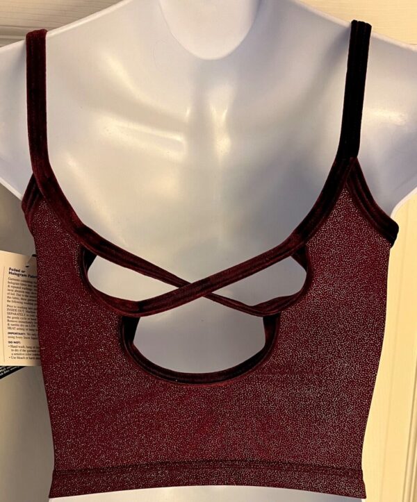 GK DANCE JAZZ TOP GIRLS MEDIUM WINE FOIL VELVET CRISSCROSS STRAPS CAMISOLE SZ M - Image 4