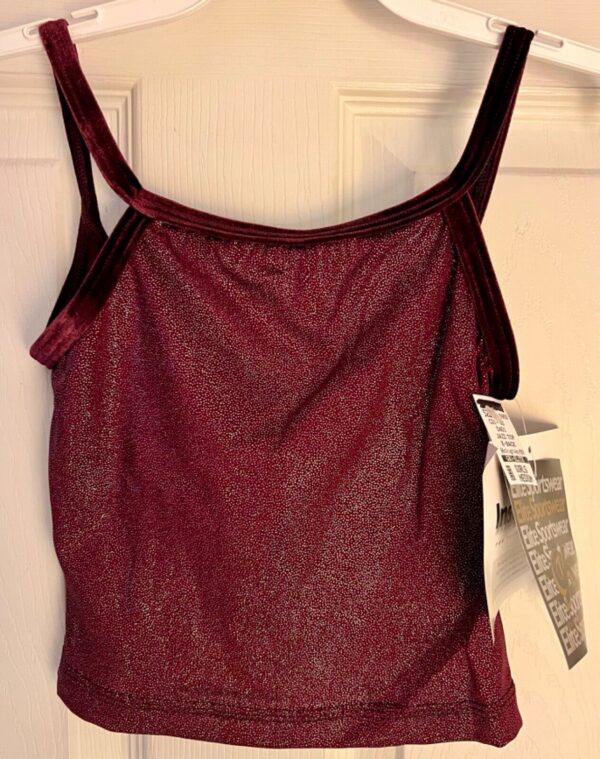 GK DANCE JAZZ TOP GIRLS MEDIUM WINE FOIL VELVET CRISSCROSS STRAPS CAMISOLE SZ M - Image 6