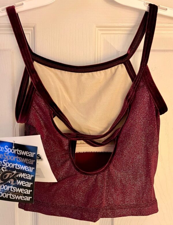 GK DANCE JAZZ TOP GIRLS MEDIUM WINE FOIL VELVET CRISSCROSS STRAPS CAMISOLE SZ M - Image 7