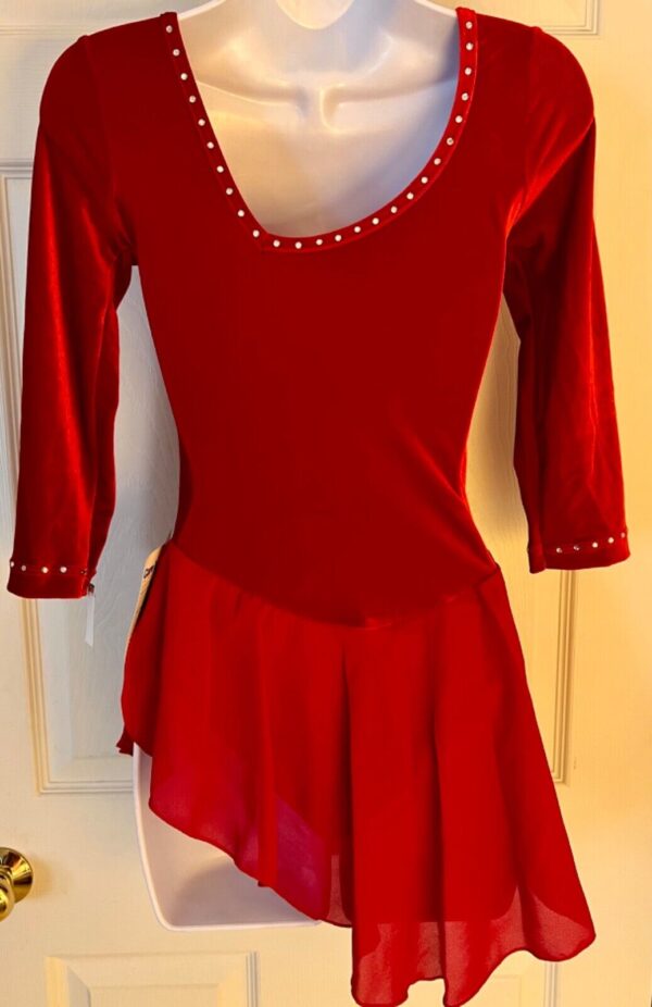 GK ICE FIGURE SKATE ADULT SMALL RED VELVET 3/4 SLV ASYMMETRIC NECK JA DRESS AS - Image 9