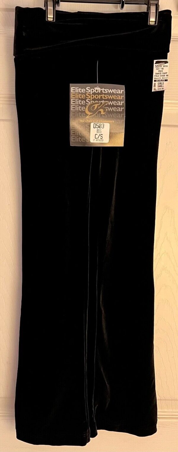 GK DANCE JAZZ CHILD SMALL BLACK SMOOTH VELVET FOLD-OVER WAISTBAND PANTS SZ CS - Image 2