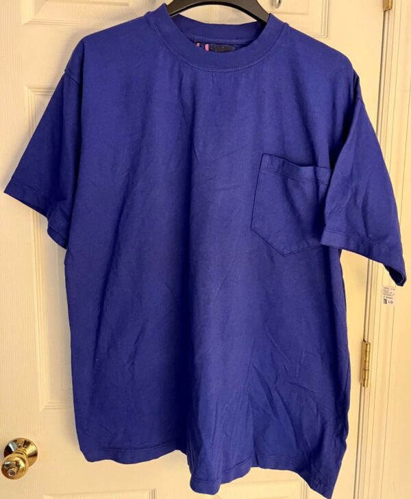 VTG UNIVERSITY WEAR MENS LARGE ROYAL  HVY WT COTTON POCKET TEE NO SHRINK Sz L