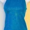 GK DANCE CHEER LADIES SMALL TURQUOISE SPARKLE HOLOGRAM HALTER TOP Sz AS NWT