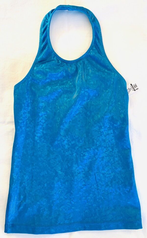 GK DANCE CHEER LADIES SMALL TURQUOISE SPARKLE HOLOGRAM HALTER TOP Sz AS NWT - Image 7