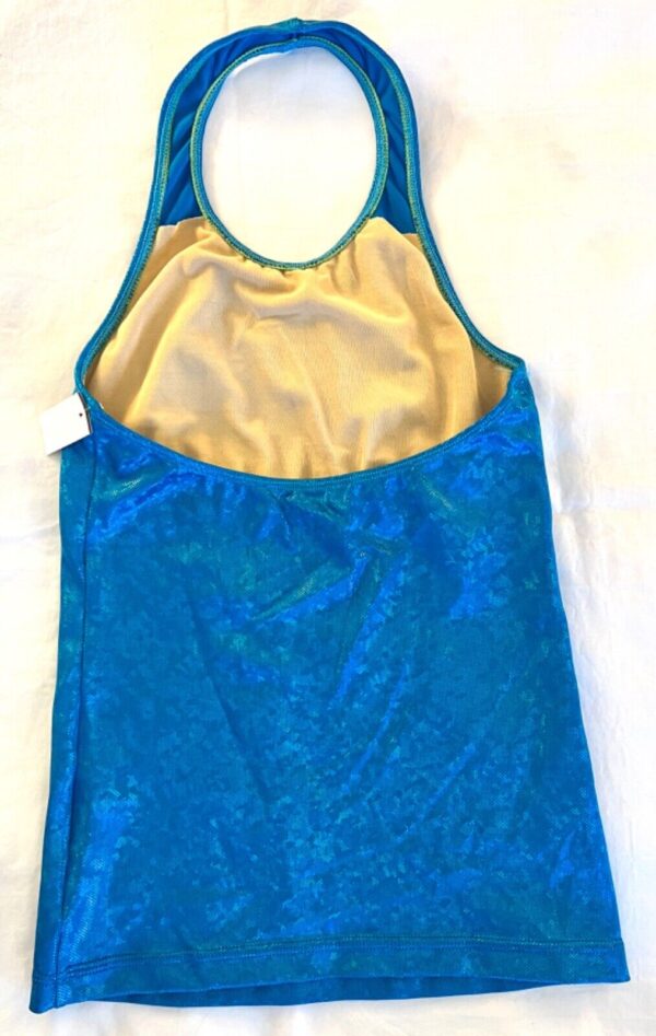 GK DANCE CHEER LADIES SMALL TURQUOISE SPARKLE HOLOGRAM HALTER TOP Sz AS NWT - Image 8