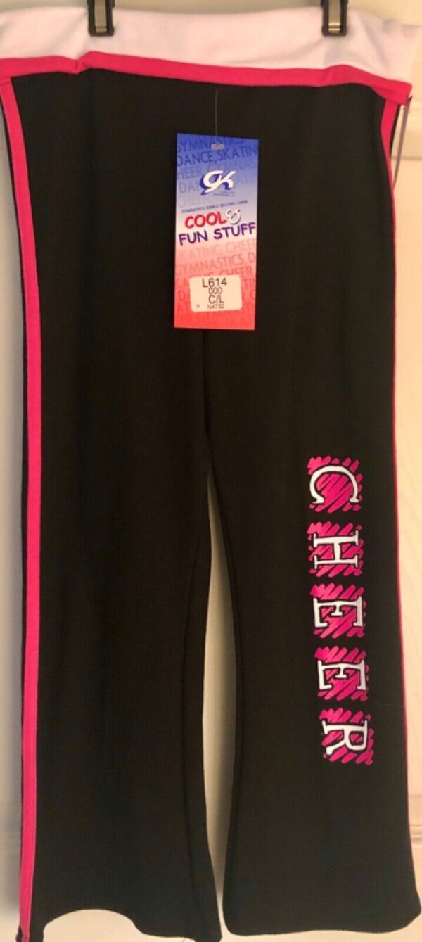 GK CHEER CAPRI PANTS SIZE GIRLS LARGE COTTON/SPANDEX PINK TRIM BLACK CL NWT! - Image 2