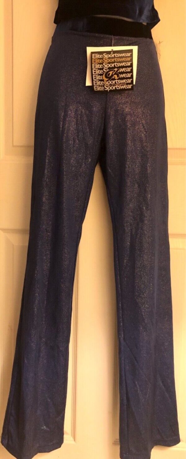 GK DANCE JAZZ LADIES MEDIUM BLUE TWILIGHT FOIL BLUE VELVET WAISTBAND PANTS SZ M - Image 2