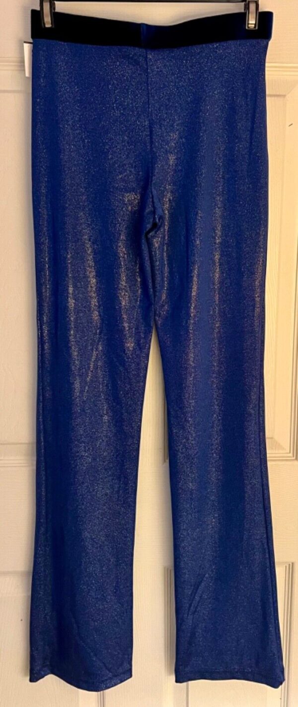 GK DANCE JAZZ LADIES MEDIUM BLUE TWILIGHT FOIL BLUE VELVET WAISTBAND PANTS SZ M - Image 8