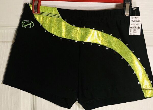 CHEER GK ADULT SMALL ASYM LEMON LIME MYSTIQUE SWIRL JA BLACK DRY TECH SHORTS AS