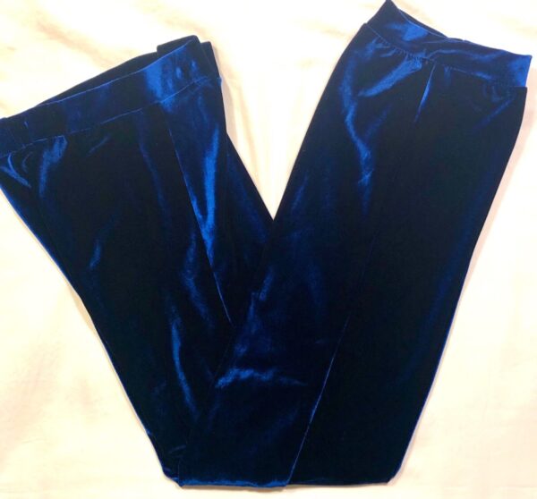 GK DANCE JAZZ LADIES SMALL BLUE VELVET BLUE VELVET WAISTBAND CUFFED PANTS Sz AS