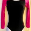 GK ADULT SMALL BLACK PINK VELVET LgSLV SQUARE NECK GYMNAST DANCE LEOTARD Sz AS