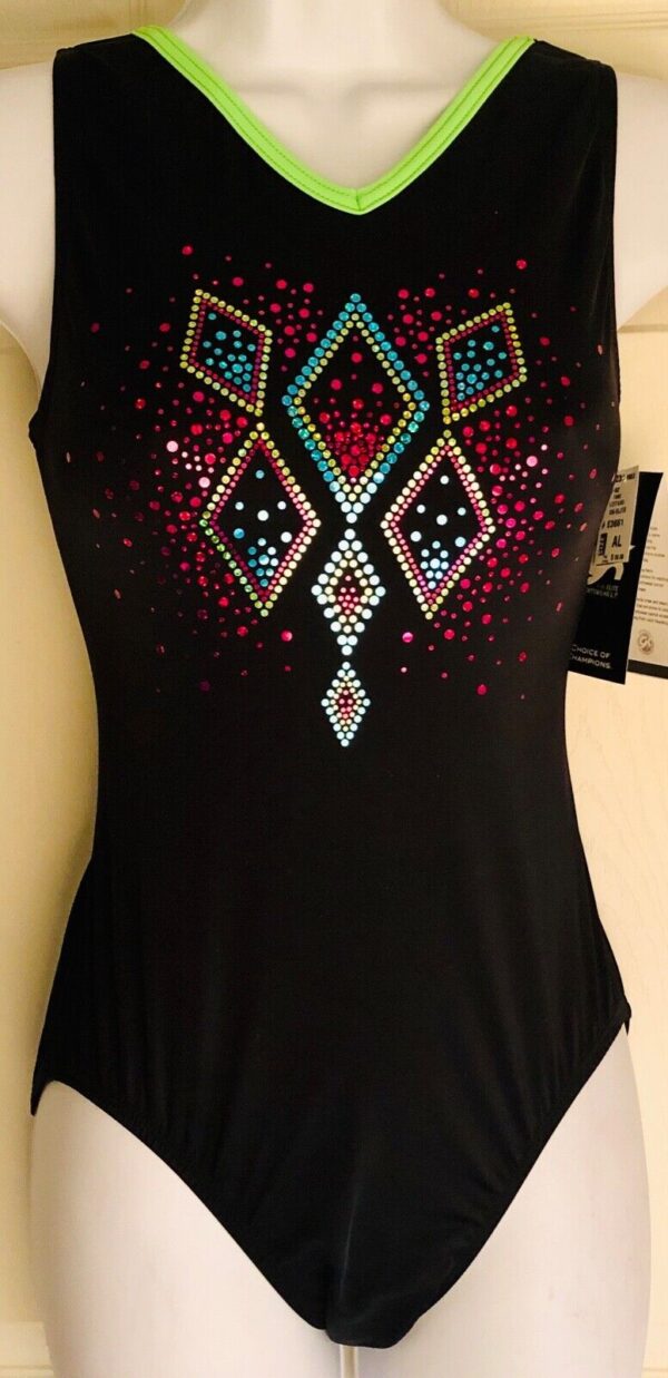 GK NEON SPARKLE LADIES LARGE BLACK GYMNASTICS DANCE TANK LEOTARD AL WAS $69.99!