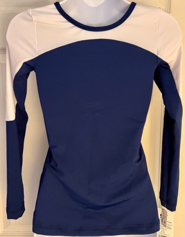 GK DRYTECH LADIES SMALL LgSLV NAVY & WHITE ATHLETIC CHEER DANCE FITNESS TOP Sz S - Image 5