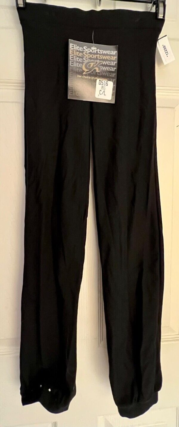 GK DANCE JAZZ CHILD LARGE BLACK COTTON/SPANDEX JEWELED CUFFED PANTS SZ CL NWT! - Image 3