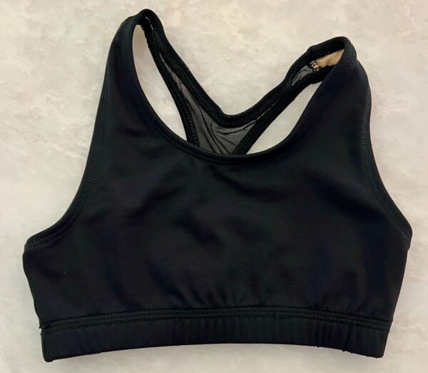 GK GIRLS MEDIUM BLACK NYLON SHEER RACERBACK CHEER DANCE GYMNASTICS TOP SZ M NWOT