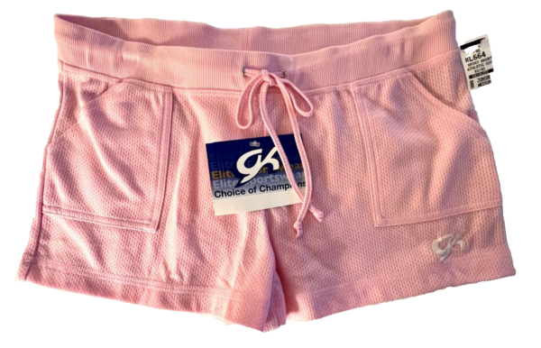 GK JUNIOR MEDIUM PINK COTTON/POLY GYMNASTS CHEER ATHLETIC CUT SPORT SHORTS SZ JM