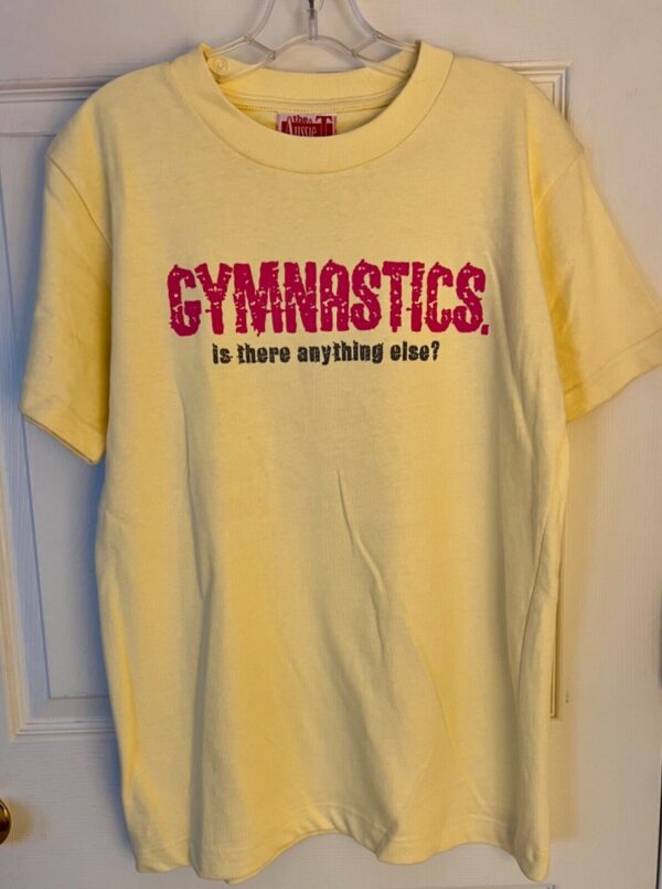 THE AUSSIE T CO. GK PINK â€œGYMNASTICSâ€¦â€ LADIES SMALL SSLV YELLOW COTTON T-SHIRT S - Image 2