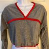 GK GRAY CROP TOP LADIES X-LARGE LgSLV COTTON/SPANDEX RED VELVET TRIM SKATE Sz XL