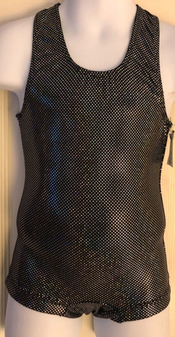 GK COMPETITION SHIRT SINGLET CHILD X-SMALL BLACK HOLOGRAM BOYCUT LEG CUT Sz CXS