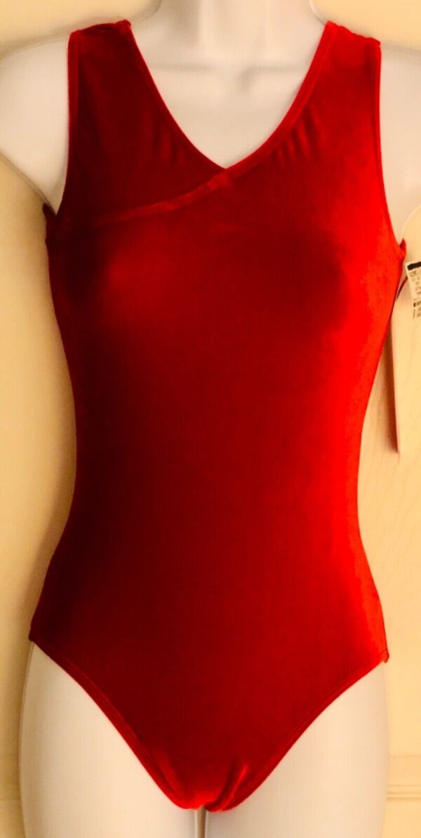 GK CLASSIC TANK LADIES SMALL RED VELVET FAUX WRAP GYMNASTS DANCE LEOTARD AS NWT