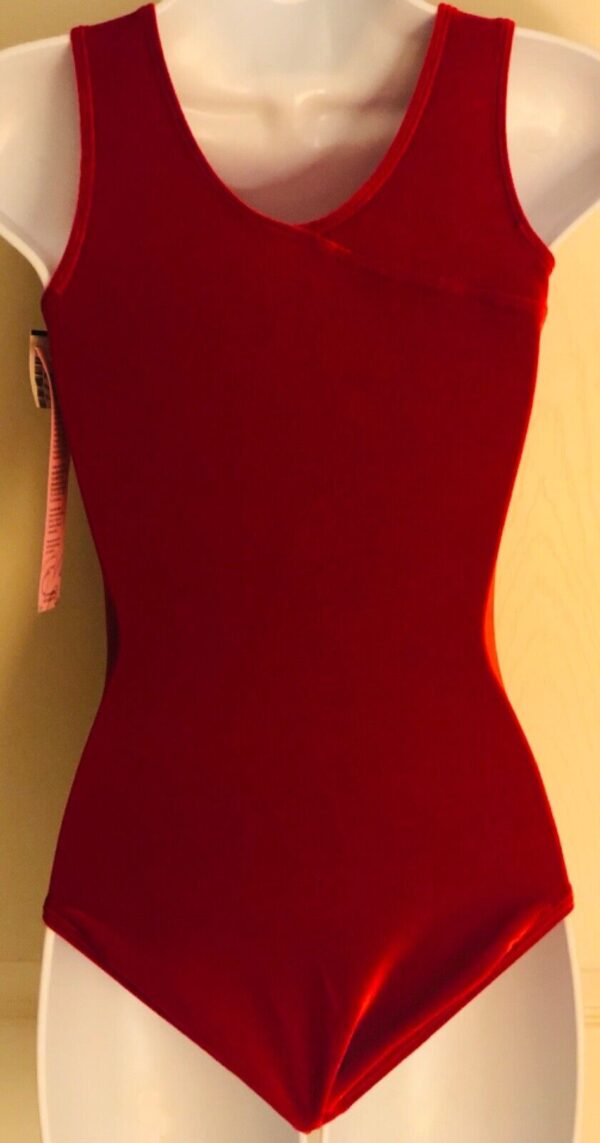 GK CLASSIC TANK LADIES SMALL RED VELVET FAUX WRAP GYMNASTS DANCE LEOTARD AS NWT - Image 3