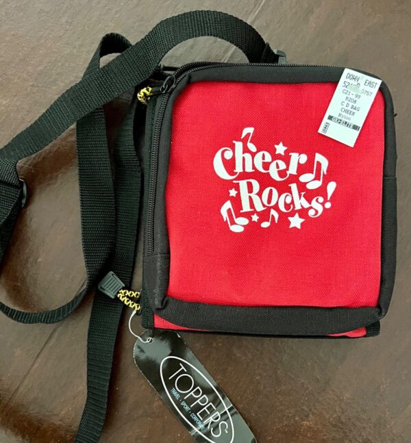 GK "CHEER ROCK" RED Sports CD Player Bag HOLD 24 CDs ZIP STRAPS WHITE GRAPHICS