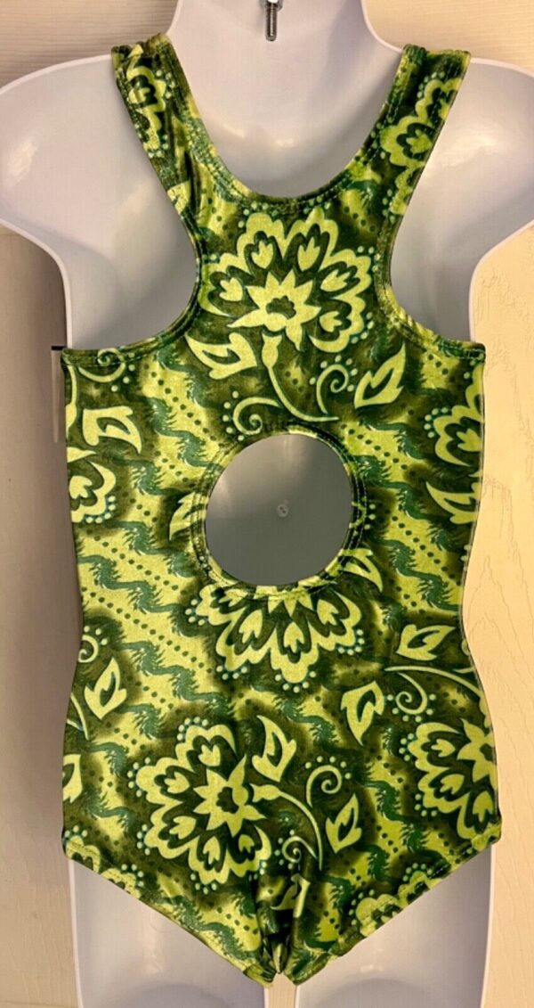 GK GREEN CHILD X-SMALL GREEN FLORAL PRINT VELVET GYMNASTIC DANCE TANK LEOTARD XS - Image 7