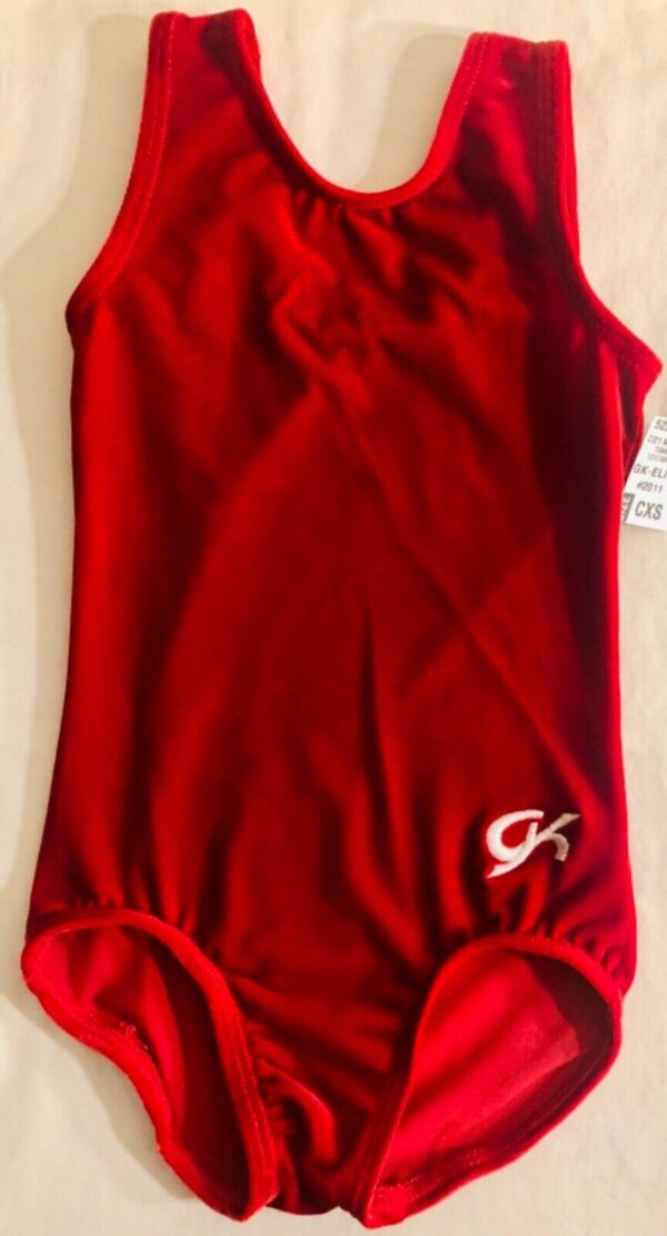 GK CLASSIC GIRLS X-SMALL RED VELVET SLVLS GYMNASTIC DANCE LEOTARD Sz CXS NWT! - Image 2