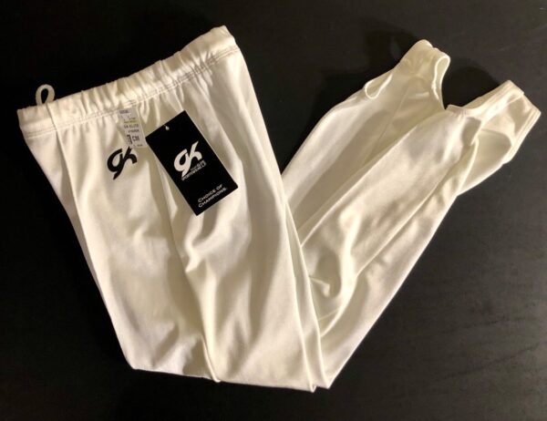 GK #1845M BOYS MEDIUM HEAVYWT WHITE N/S COMPETITION GYMNASTIC LONG PANTS CM NWT