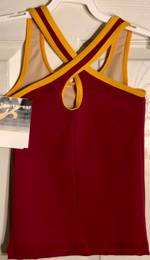 GK ELITE CHEER TOP CHILD LARGE BURGUNDY GOLD DRYTECH SPORT CAMISOLE Sz CL NWT! - Image 3