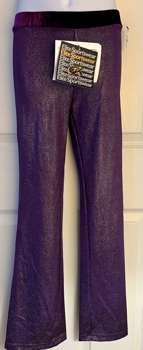 GK DANCE JAZZ PANTS CHILD LARGE PURPLE VELVET FOIL WAISTBAND HIP HUGGERS Sz CL