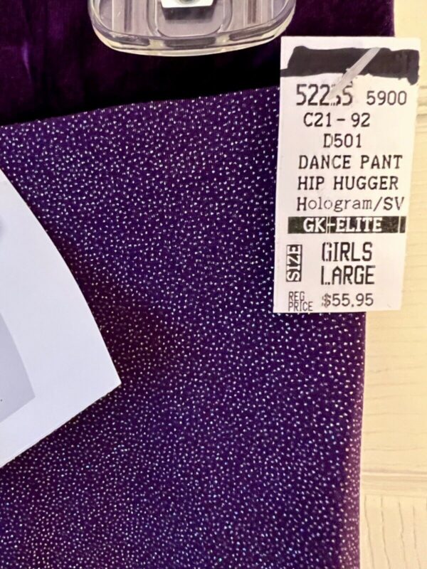 GK DANCE JAZZ PANTS CHILD LARGE PURPLE VELVET FOIL WAISTBAND HIP HUGGERS Sz CL - Image 7