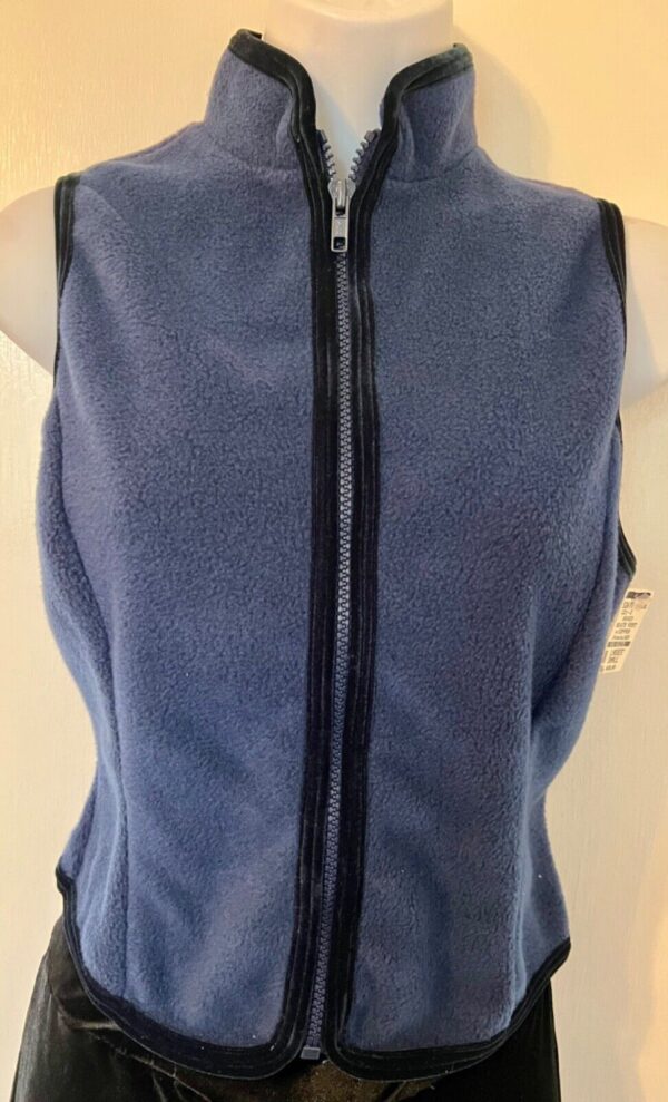 GK BLUE VEST ADULT SMALL POLYESTER FLEECE VELVET TRIM FRONT ZIP SKATE GYM Sz S