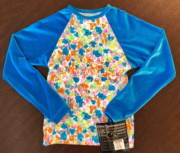 GK ICE SKATE CHILD SMALL LgS MATTE TRICOT BLUE VELVET FLORAL PRINT TOP Sz CS NWT