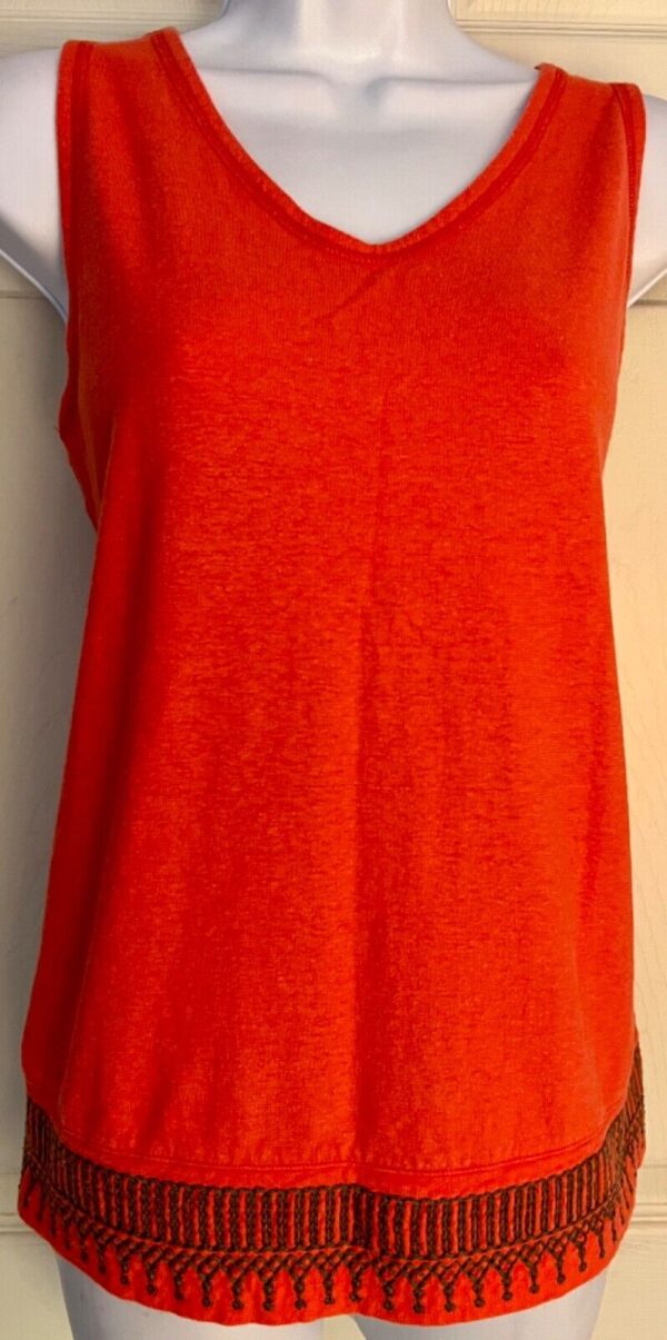 ROYAL ROBBINS LADIES SMALL SLVLS ORANGE HEMP COTTON EMBROIDERED HEM TOP Sz S EUC