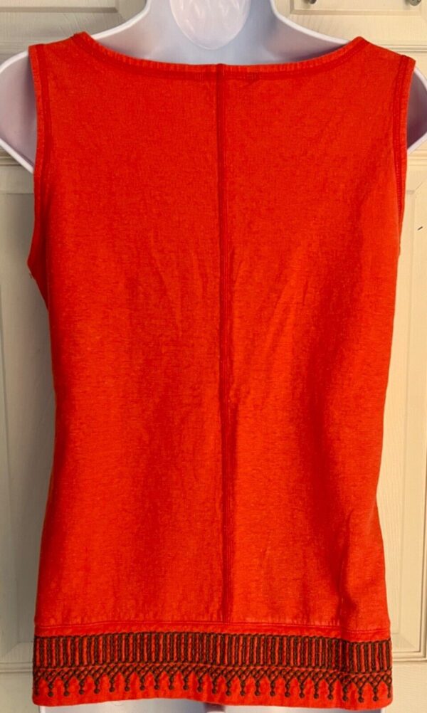 ROYAL ROBBINS LADIES SMALL SLVLS ORANGE HEMP COTTON EMBROIDERED HEM TOP Sz S EUC - Image 4