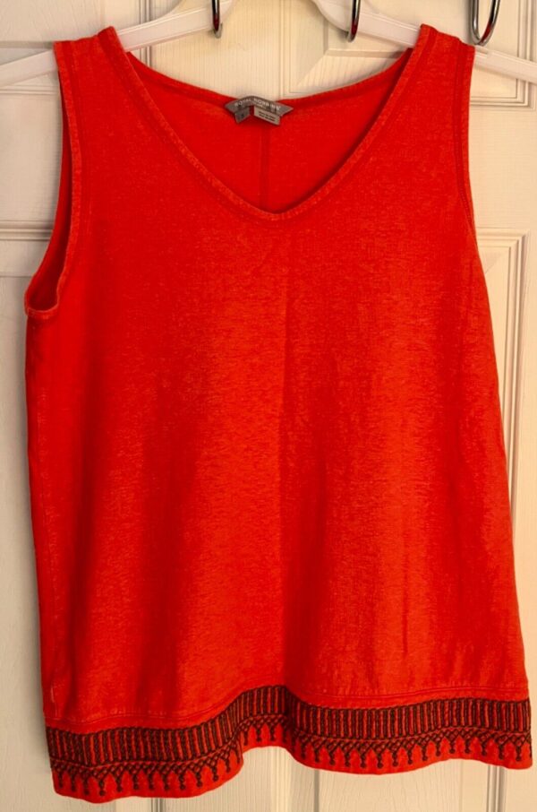 ROYAL ROBBINS LADIES SMALL SLVLS ORANGE HEMP COTTON EMBROIDERED HEM TOP Sz S EUC - Image 5