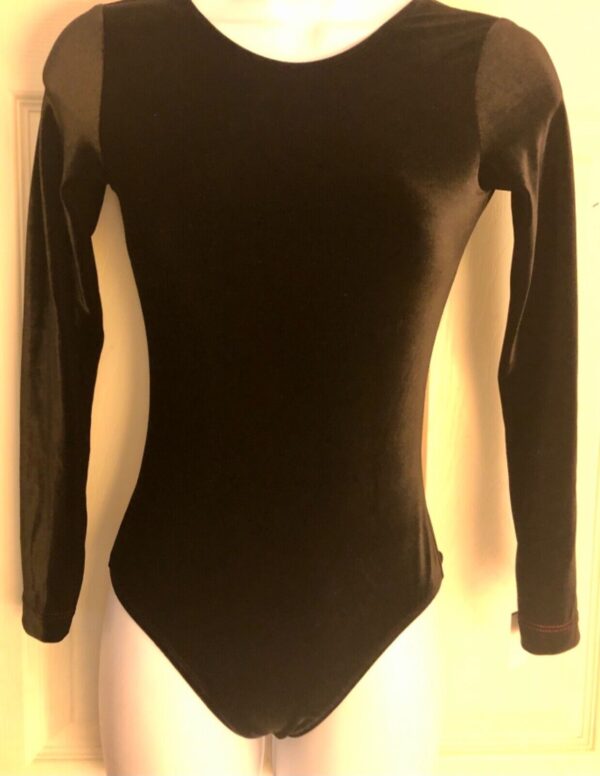 GK ELITE LgSLV LADIES SMALL CLASSIC BLACK VELVET GYMNASTICS DANCE LEOTARD Sz AS