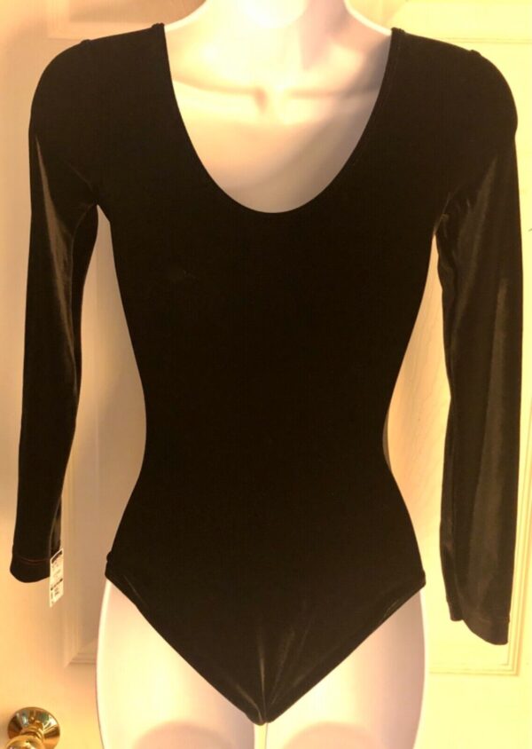 GK ELITE LgSLV LADIES SMALL CLASSIC BLACK VELVET GYMNASTICS DANCE LEOTARD Sz AS - Image 4