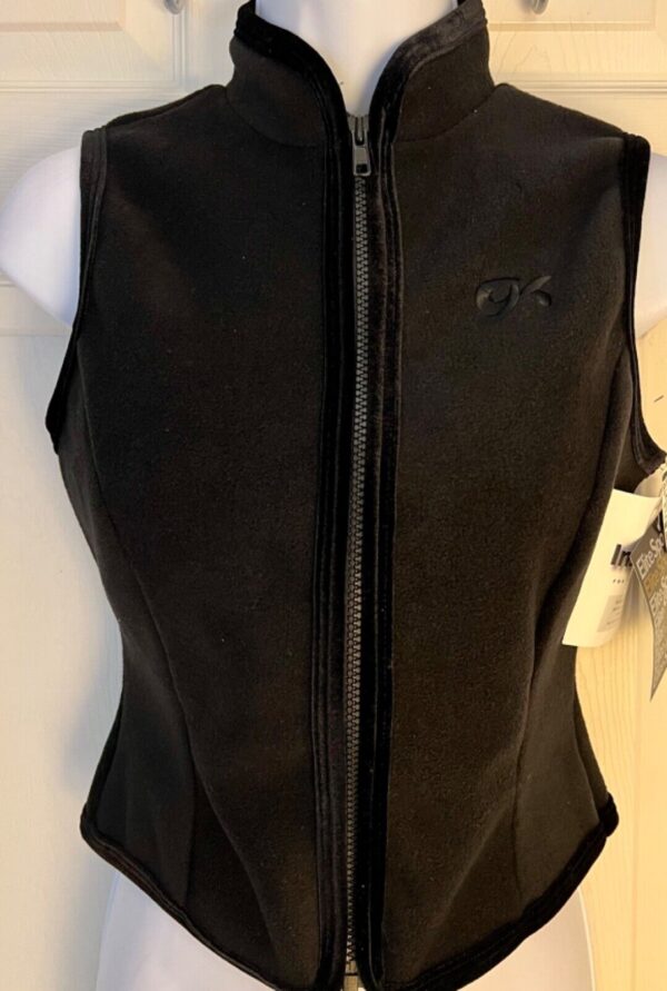 GK BLACK VEST ADULT X-SMALL POLYESTER FLEECE VELVET TRIM FRONT ZIP SKATE GYM XS