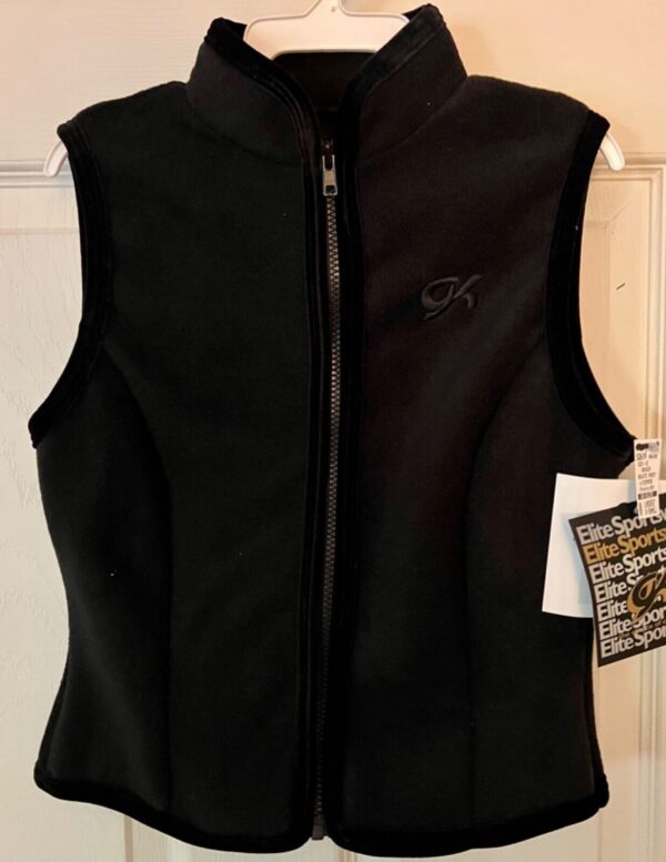 GK BLACK VEST ADULT X-SMALL POLYESTER FLEECE VELVET TRIM FRONT ZIP SKATE GYM XS - Image 7