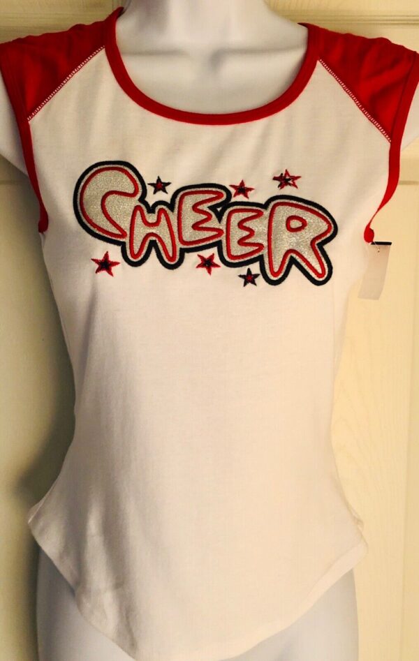 GK CHEER GLITZY GRAPHIC TEE SIZE LADIES MEDIUM WHITE RED COTTON AM NWT!