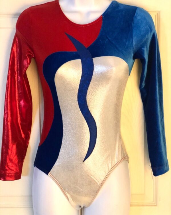 GK LONG SLEEVE LADIES SMALL OCEAN RED FOIL VELVET DANCE LEOTARD Sz AS NWT!