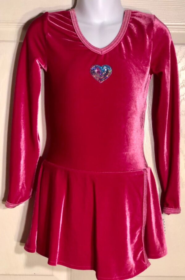 GK PEONY VELVET ICE FIGURE SKATE CHILD SMALL LgSLV HEART APPLIQUÃ‰ DRESS CS NWT