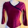 GK PURPLE VELVET LADIES SMALL 3/4 SLV BLUE VELVET TRIM SKATE DANCE CROP TOP Sz S