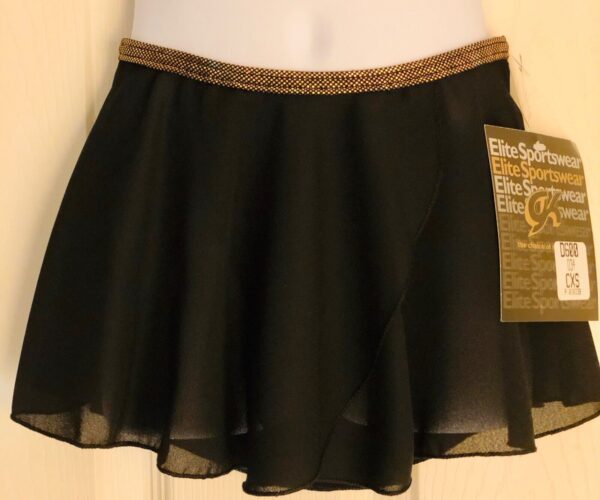 GK FAUX WRAP SKIRT CHILD X-SMALL BLACK GEORGETTE FOIL WAIST DANCE BALLET CXS NWT