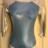 GK 3/4 SLV LGT BLUE WHITE MYSTIQUE ADULT SMALL GYMNASTICS DANCE LEOTARD Sz AS