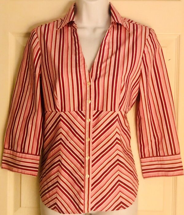 G.H. BASS & CO LADIES SMALL BURGUNDY 3/4 SLV BUTTON DOWN SHIRT Sz S PREOWNED